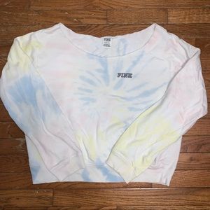 VS PINK Tie Dye Sweatshirt Cropped Raw Hem XL
